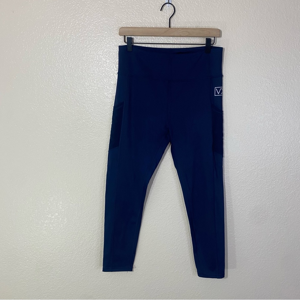 Vixxon by Dixxon Leggings Womens 12 Blue Pockets High Waisted Stretch Logo